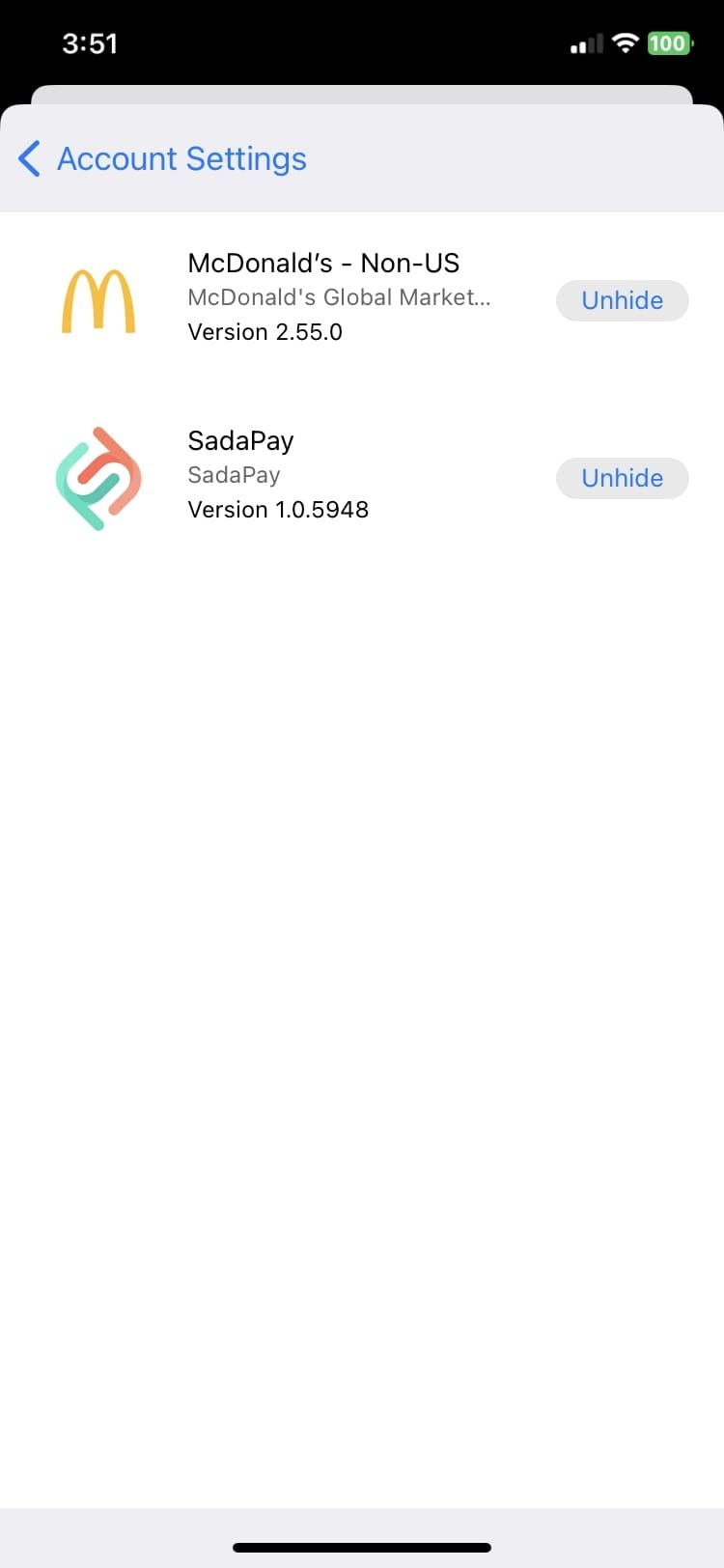 unhide purchases in app store