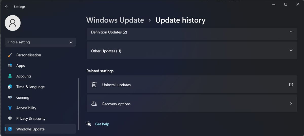 Desinstalar actualizaciones de Windows 11