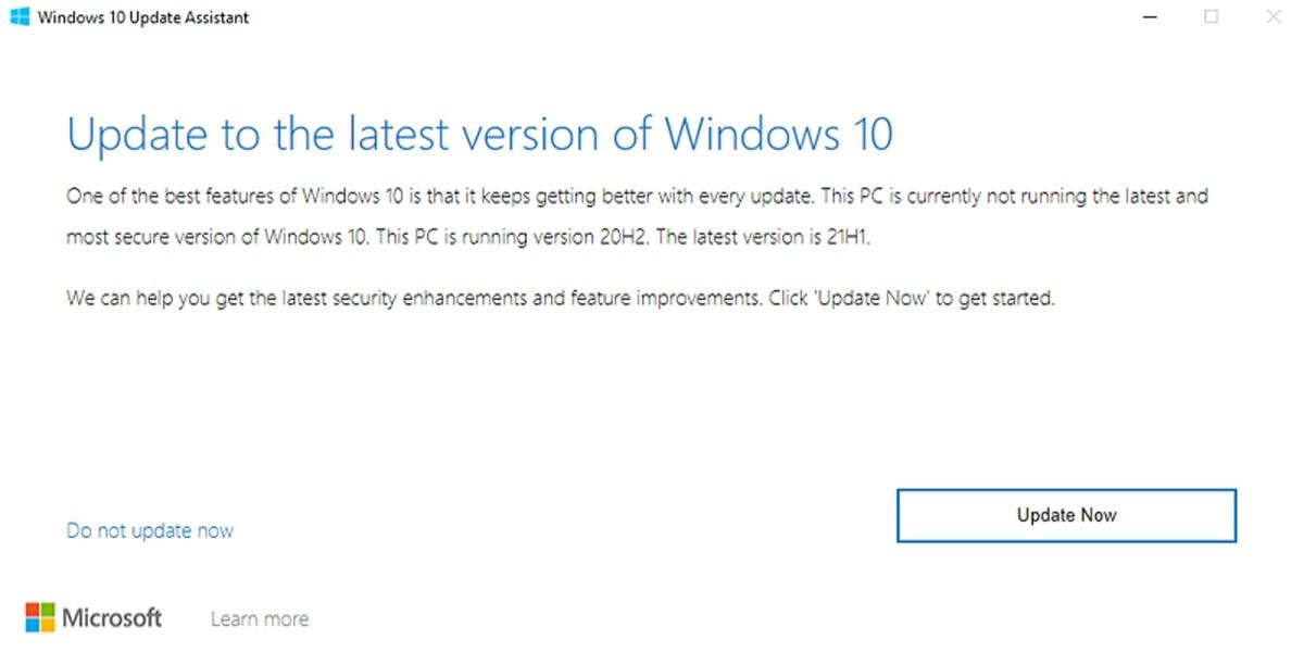 Update Now button to begin Windows update