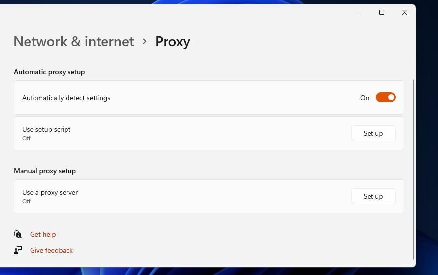 The Set up button for Use a proxy server
