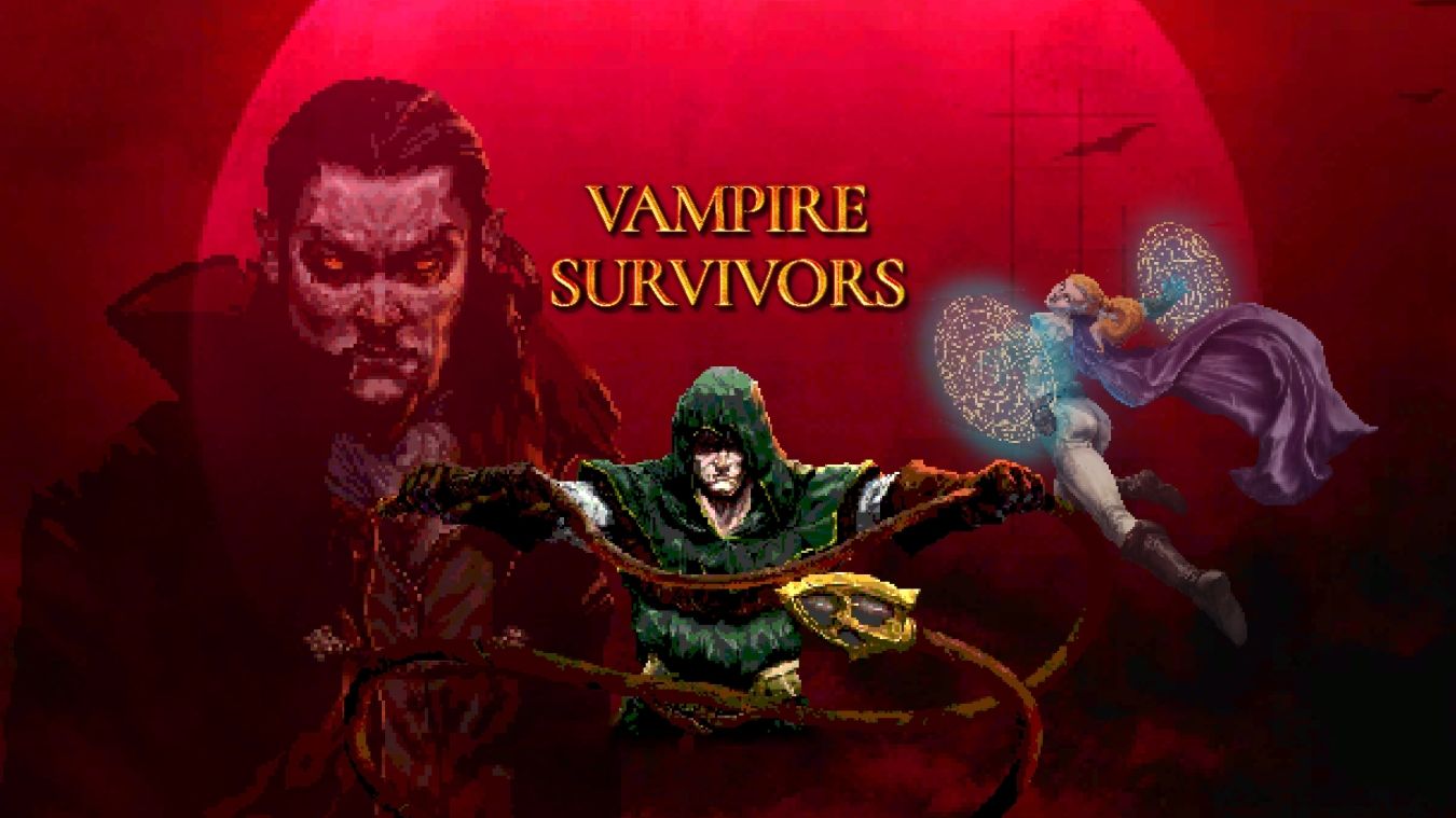 A screenshot of the Vampire Survivors title screen running on an Xbox Series X 
