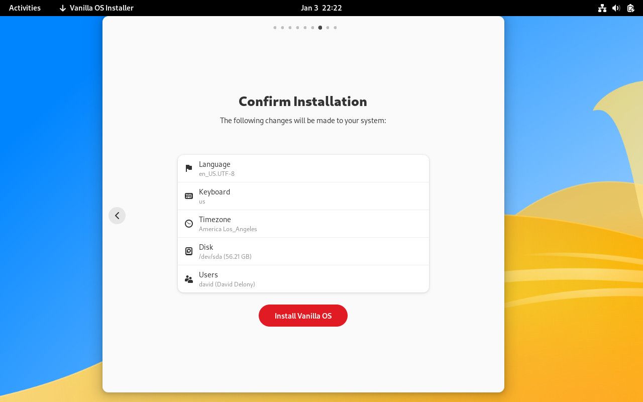 Vanilla OS installation screen