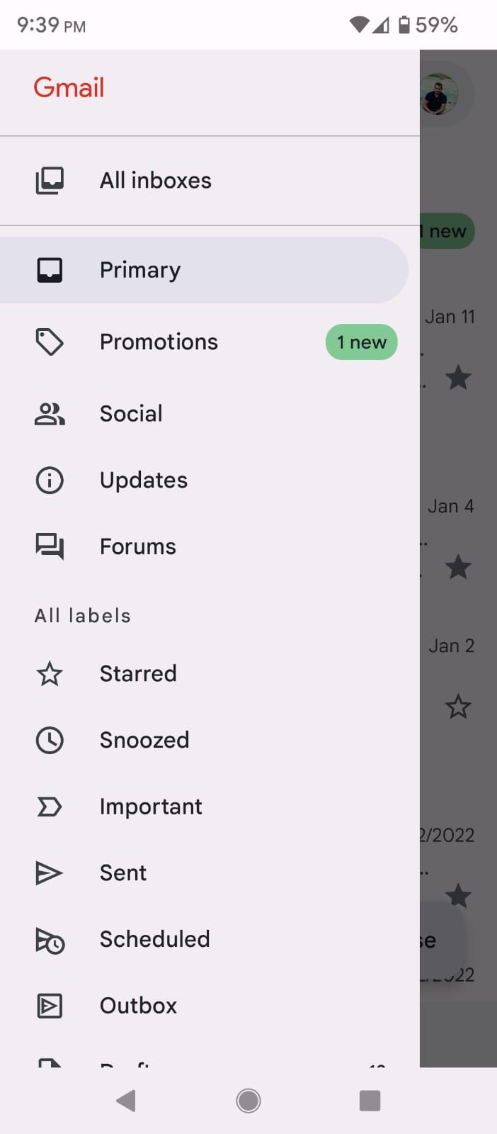 Different folders in Gmail