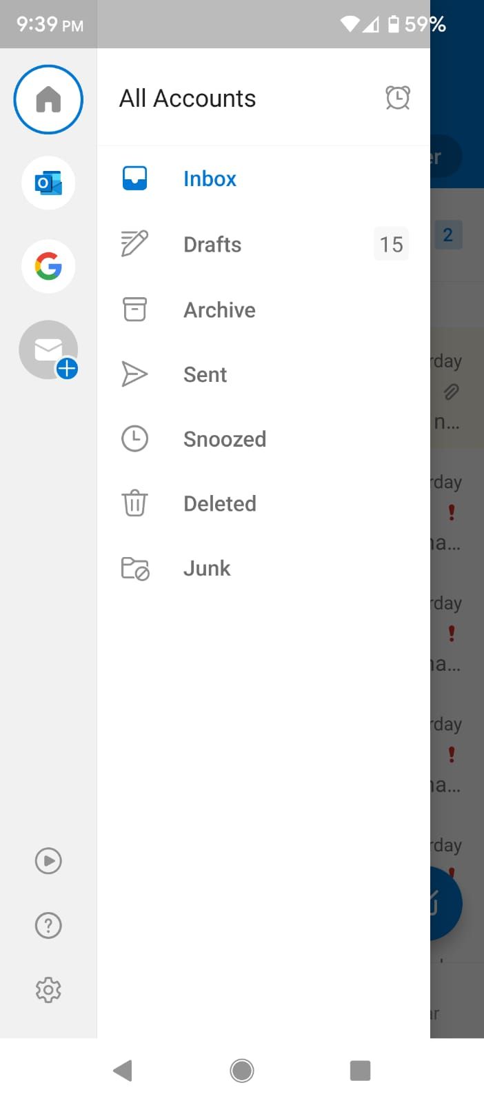 Different folders in Outlook