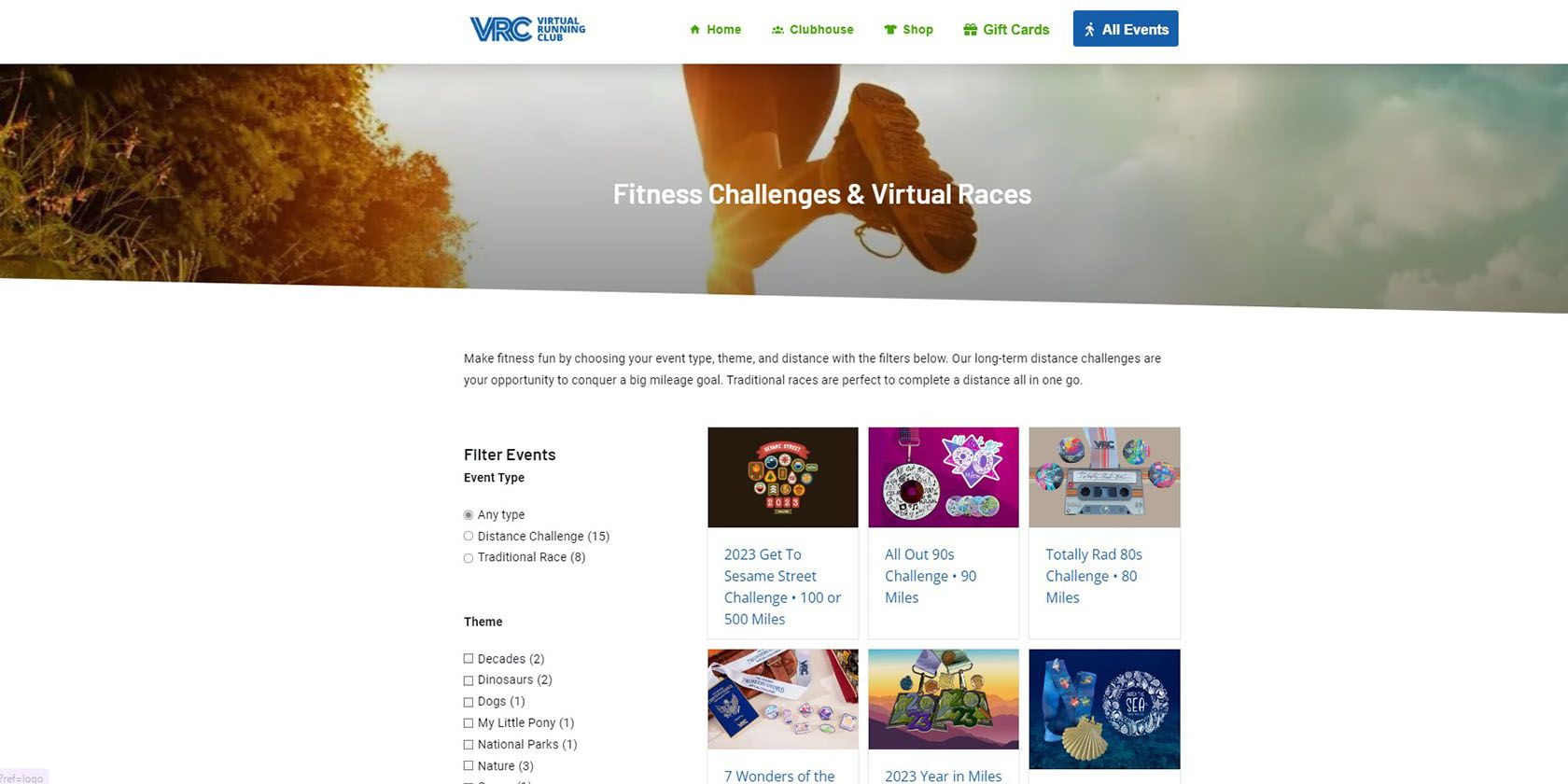 Virtual Running Club website screenshot