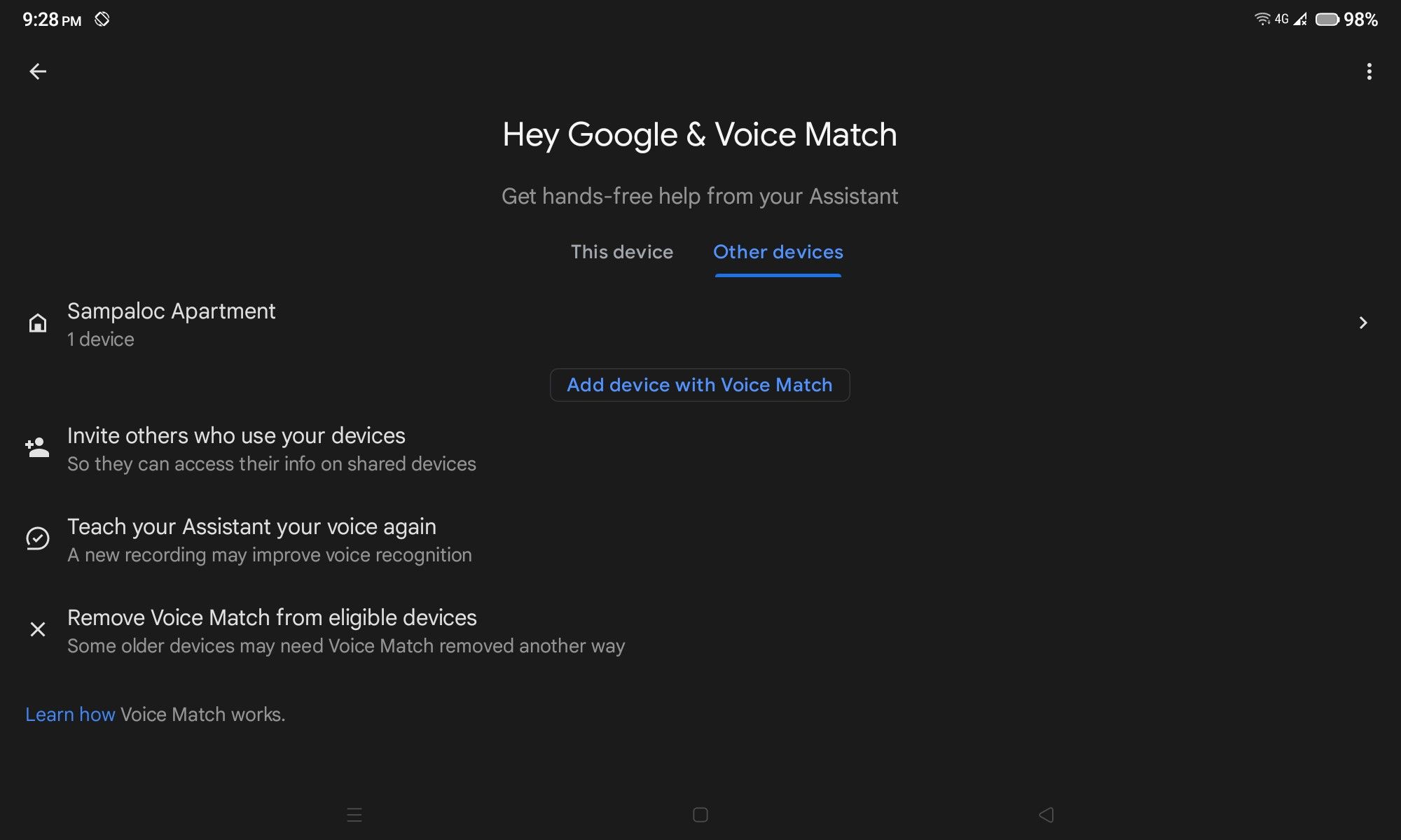 voice match on google home app