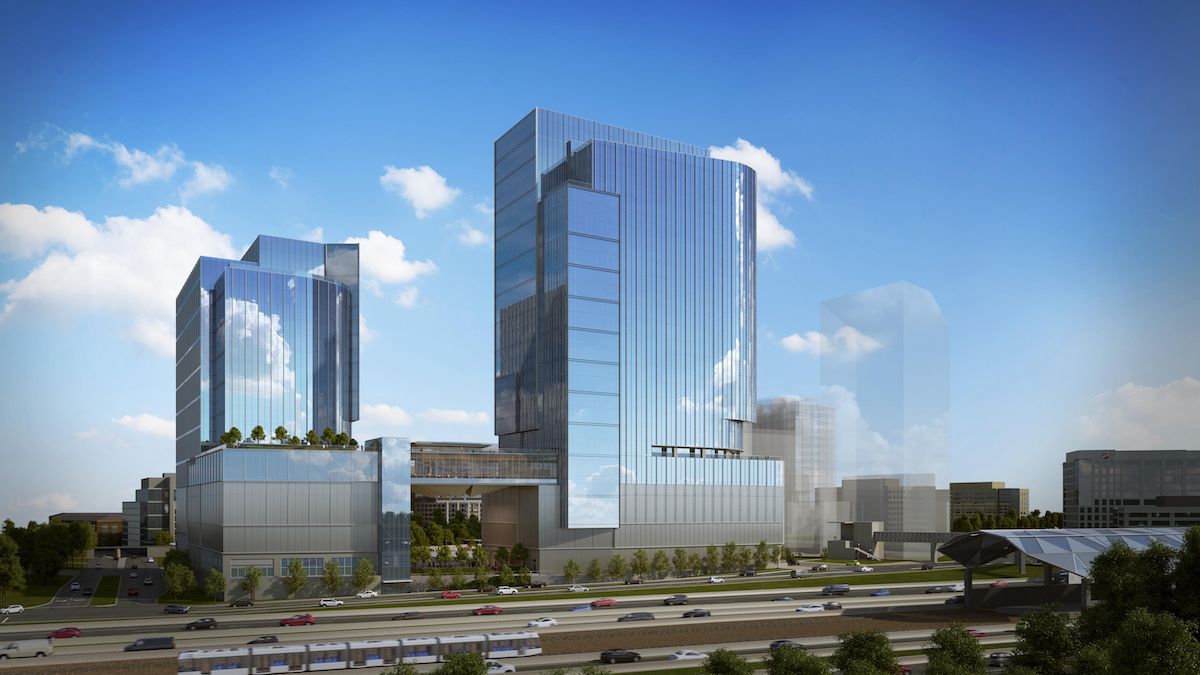 New Volkswagen Group of America headquarters building overlooking a highway