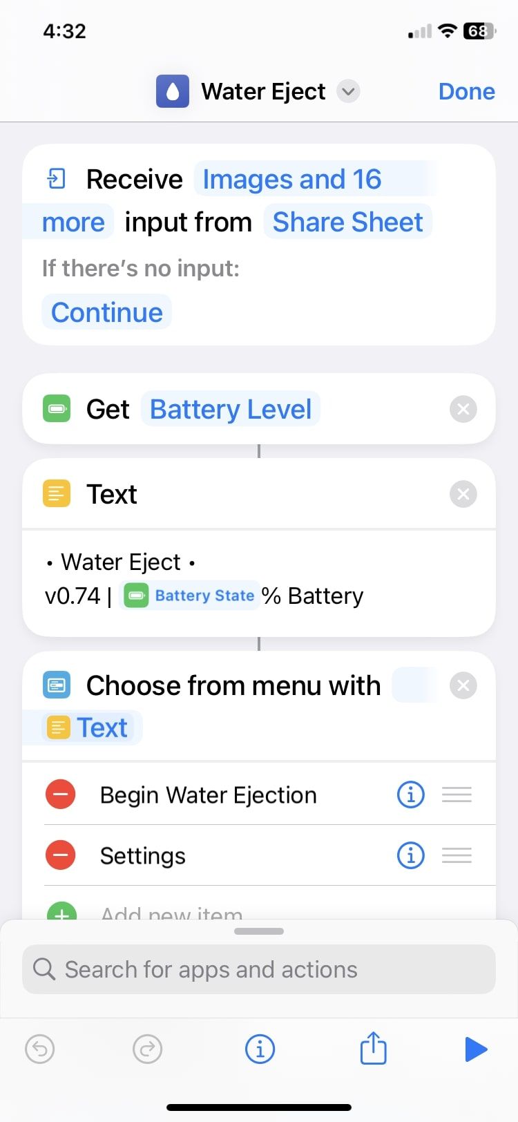 water eject shortcut actions