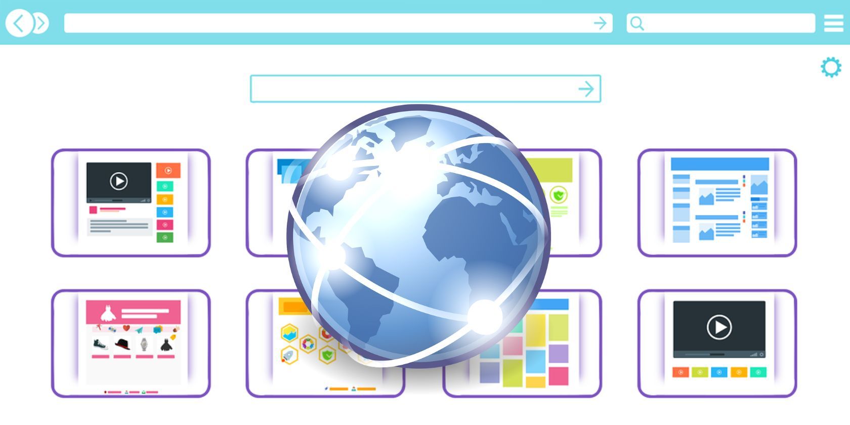 Globe symbolizing the internet seen over a graphic illustration of a browser