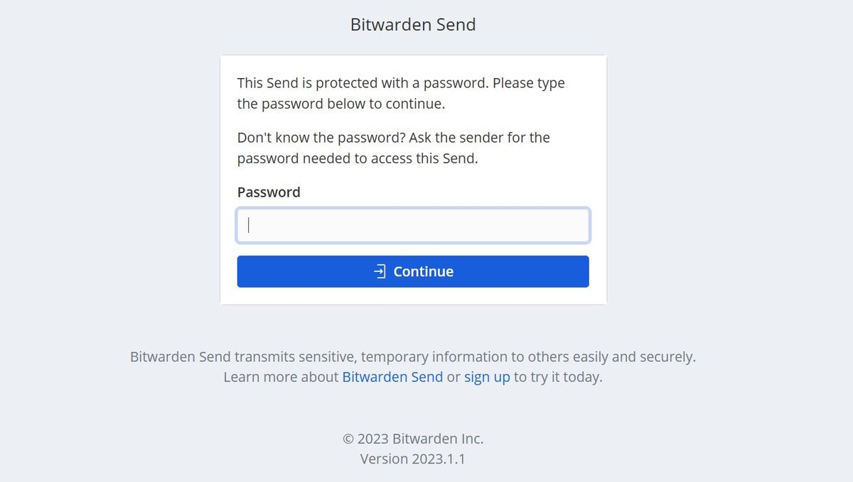 Screenshot of How a Bitwarden Send Looks Like