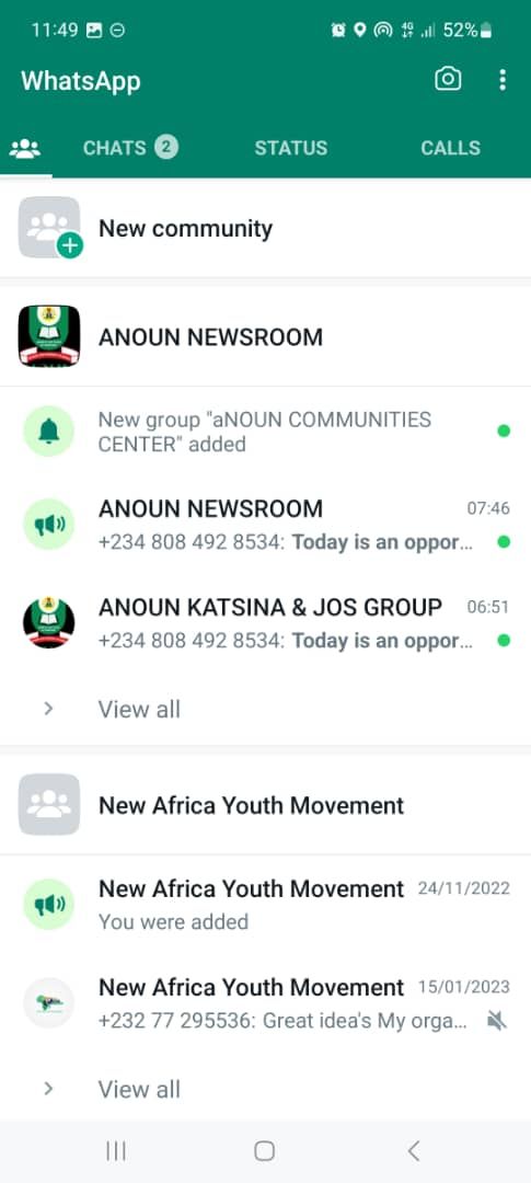 whatsapp community feature page on android