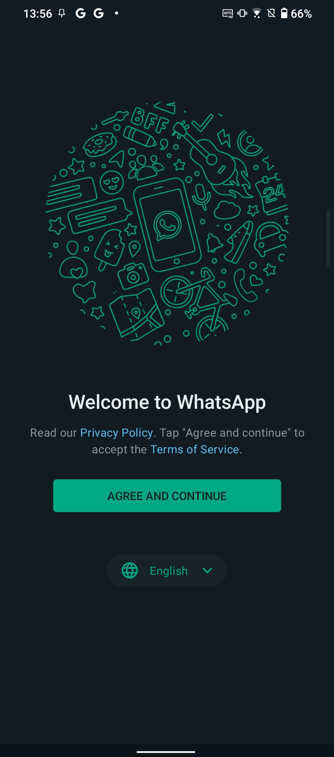 écran des termes de whatsapp