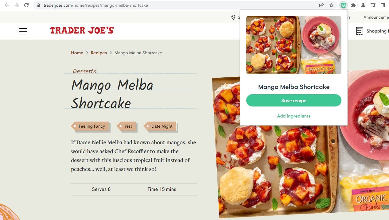 Screenshot of the Chrome Whisk extension in use