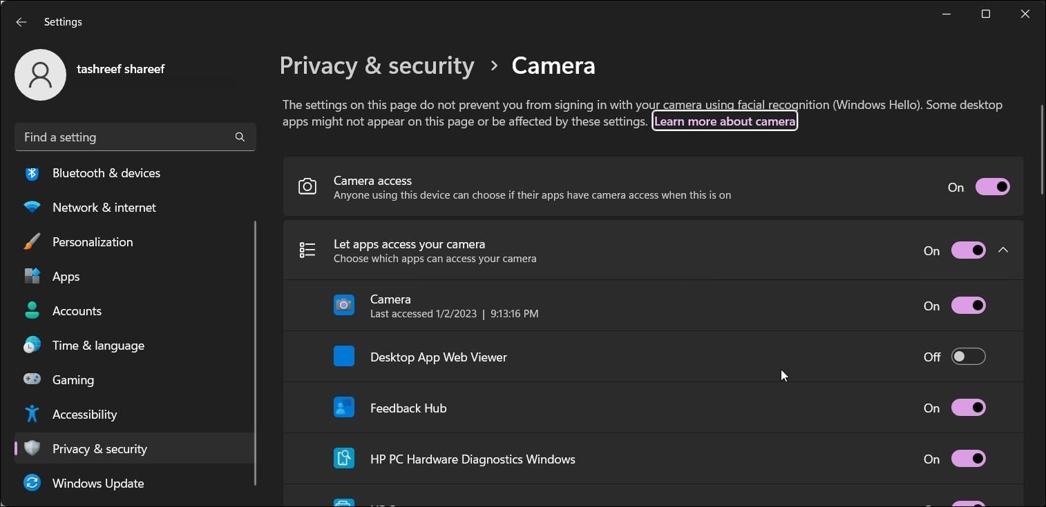 windows 11 camera limit apps access