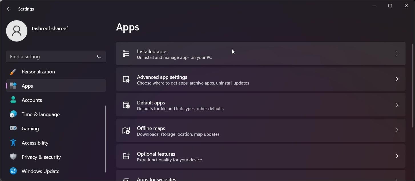 windows 11 settings installed apps