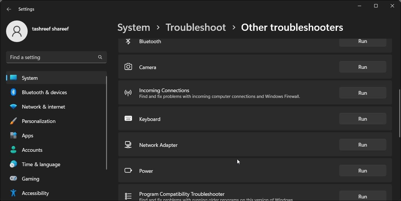 Windows 11 troubleshoot other troubleshooter network adapter