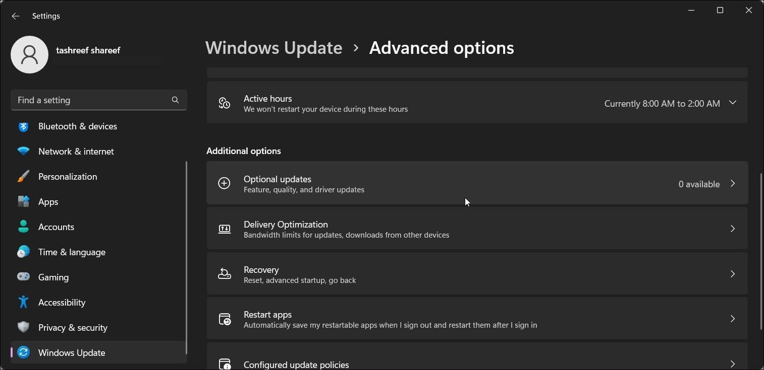 windows 11 update advanced options optional update