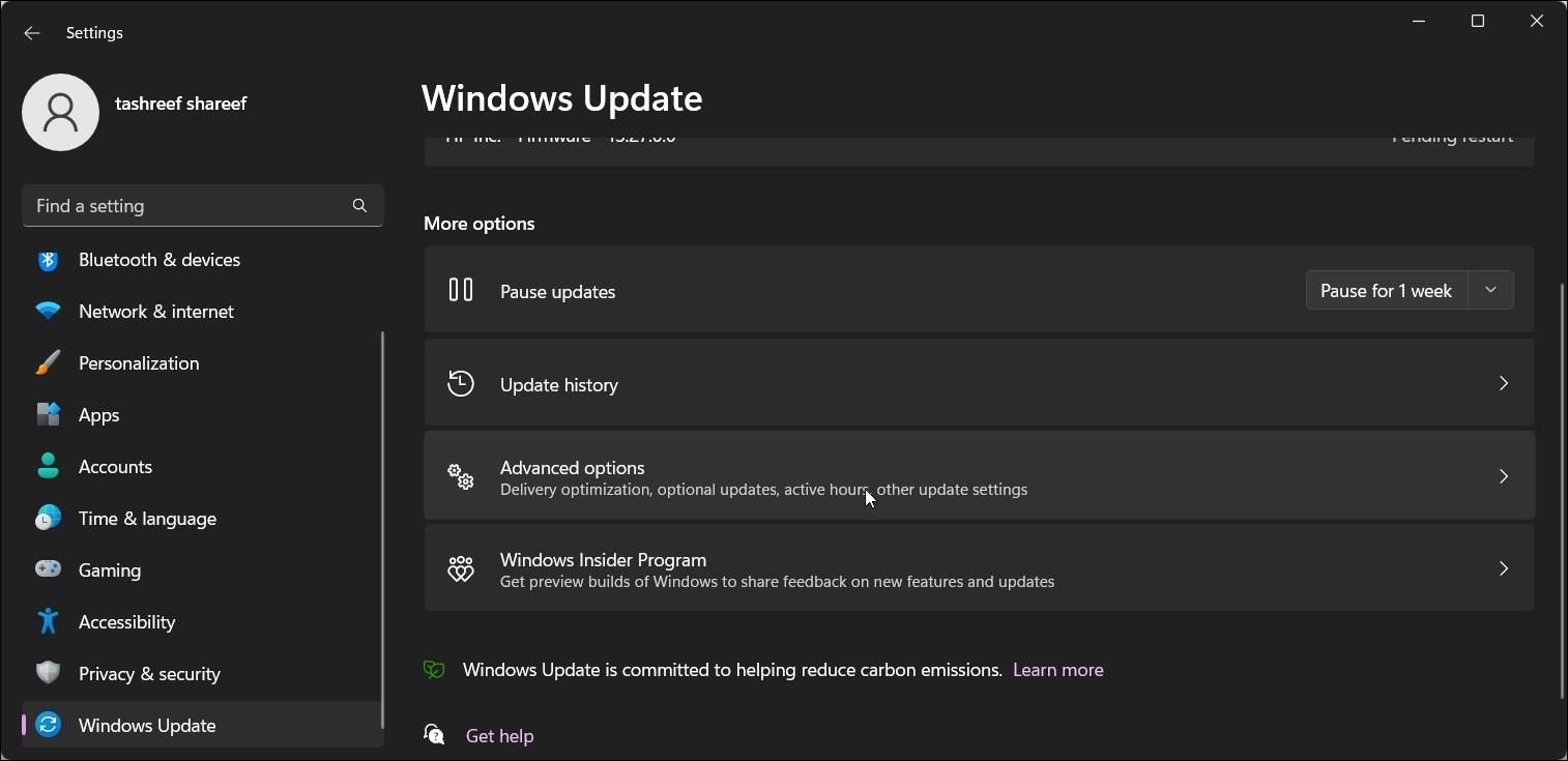 windows 11 cập nhật các tùy chọn nâng cao