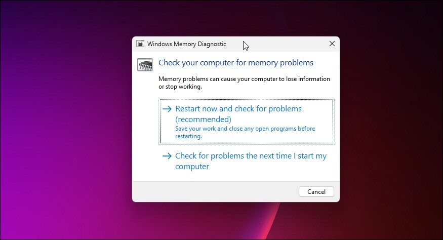 Windows memory diagnostic tool restart