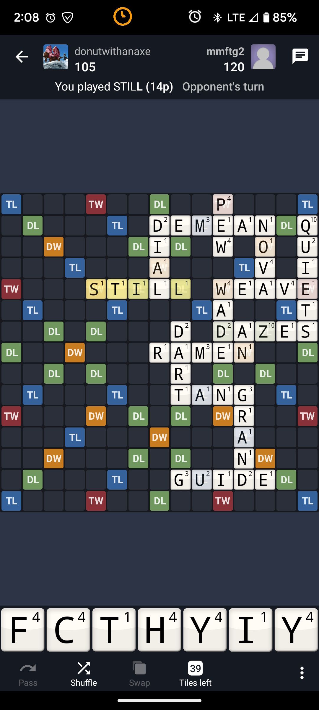 Example of the board in Wordfeud