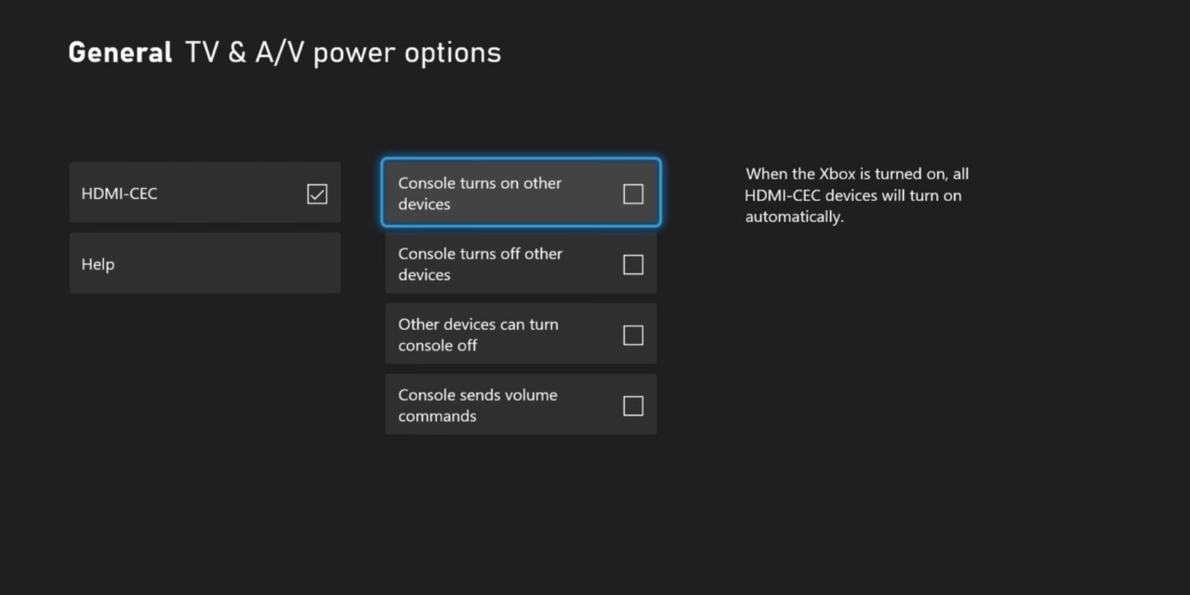 Xbox Series X Settings to turn TV on with Console