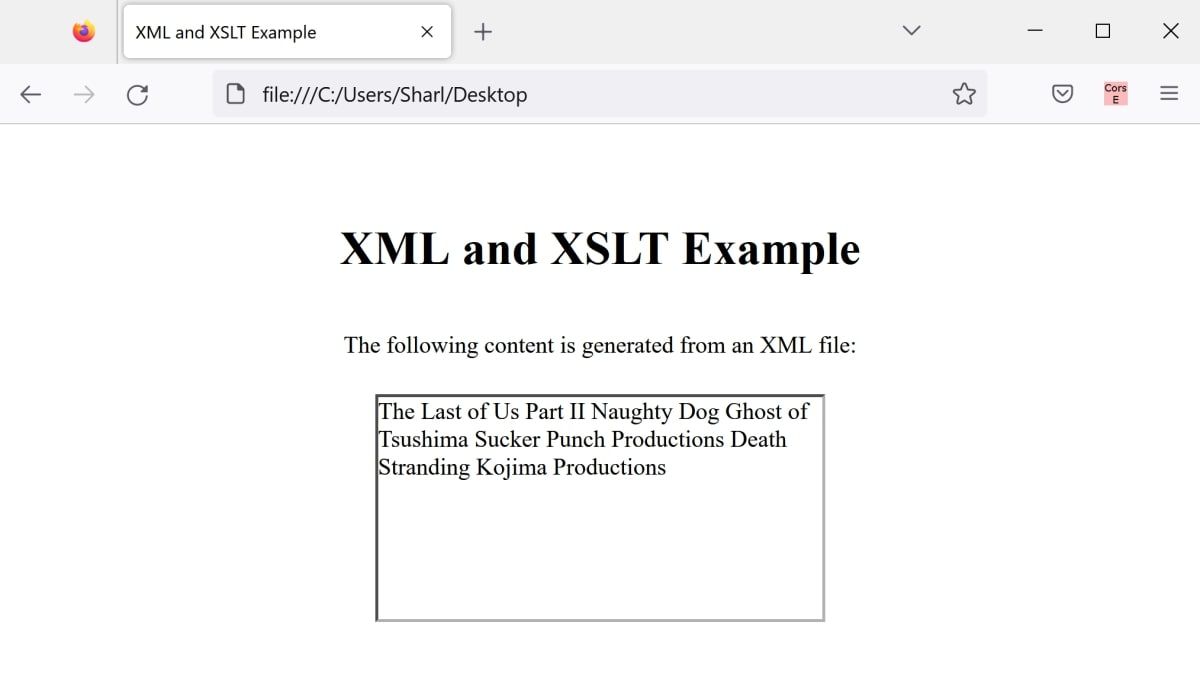 XML data inside HTML webpage