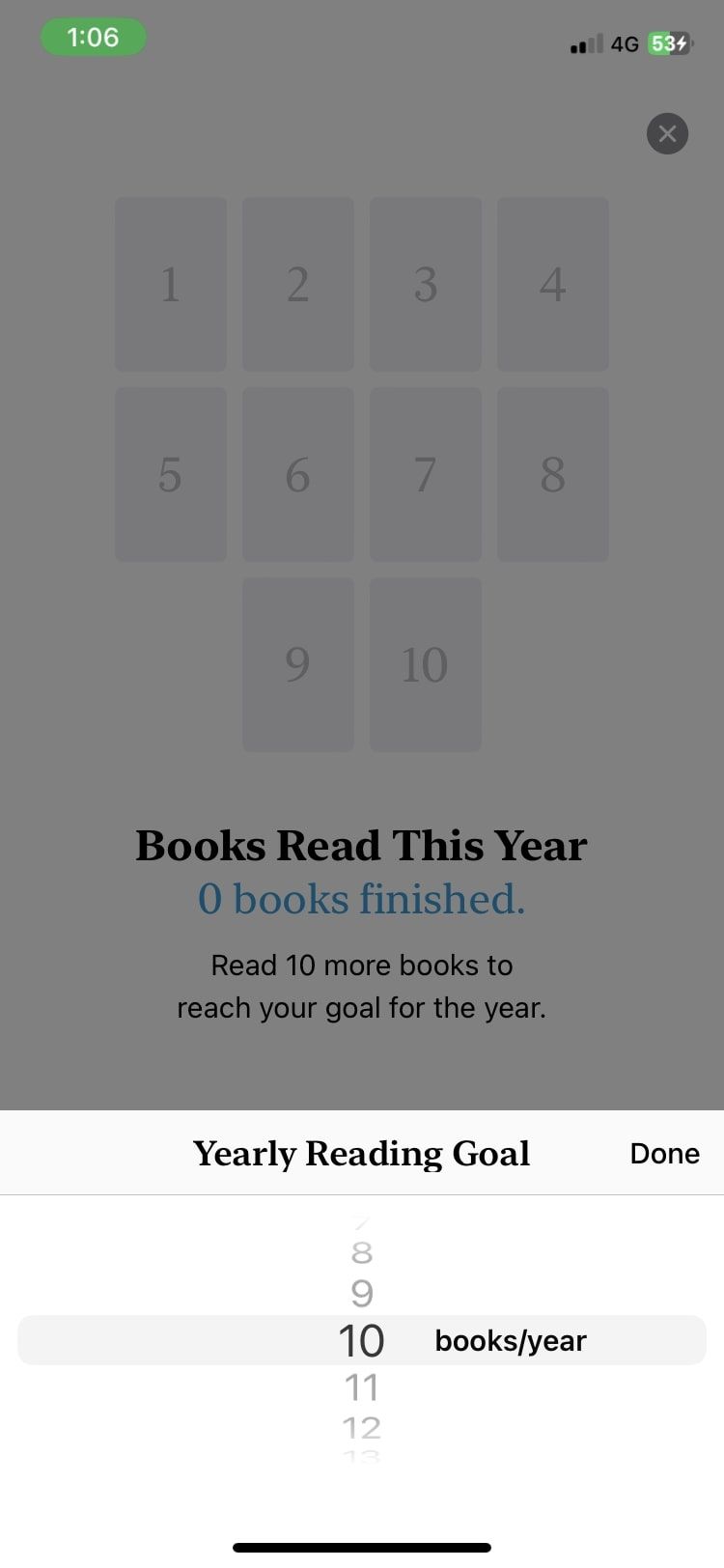 yearly goal done option in Apple Books