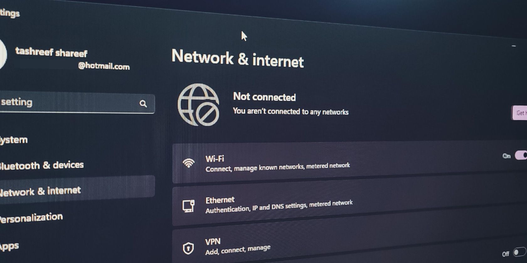 you are not connected to any networks