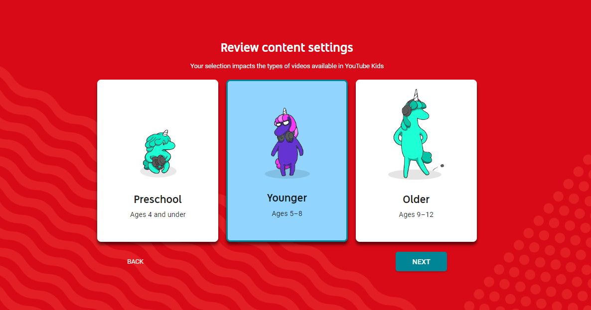 youtube kids content settings age groups