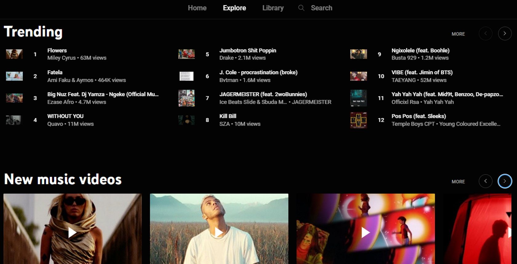 youtube music web browser explore page
