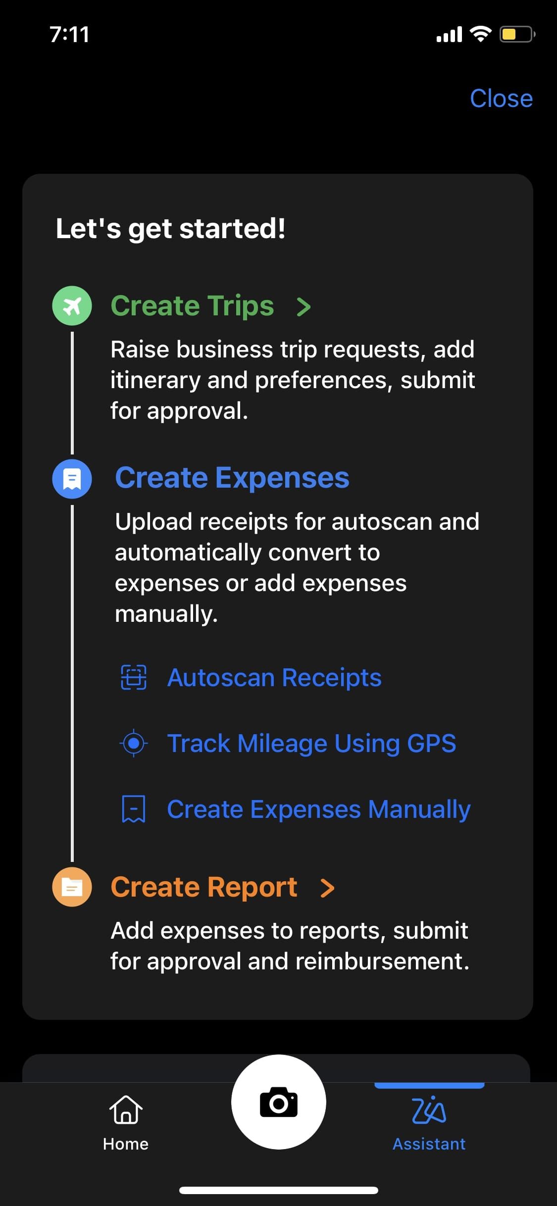 Zoho Expense App Home Screen