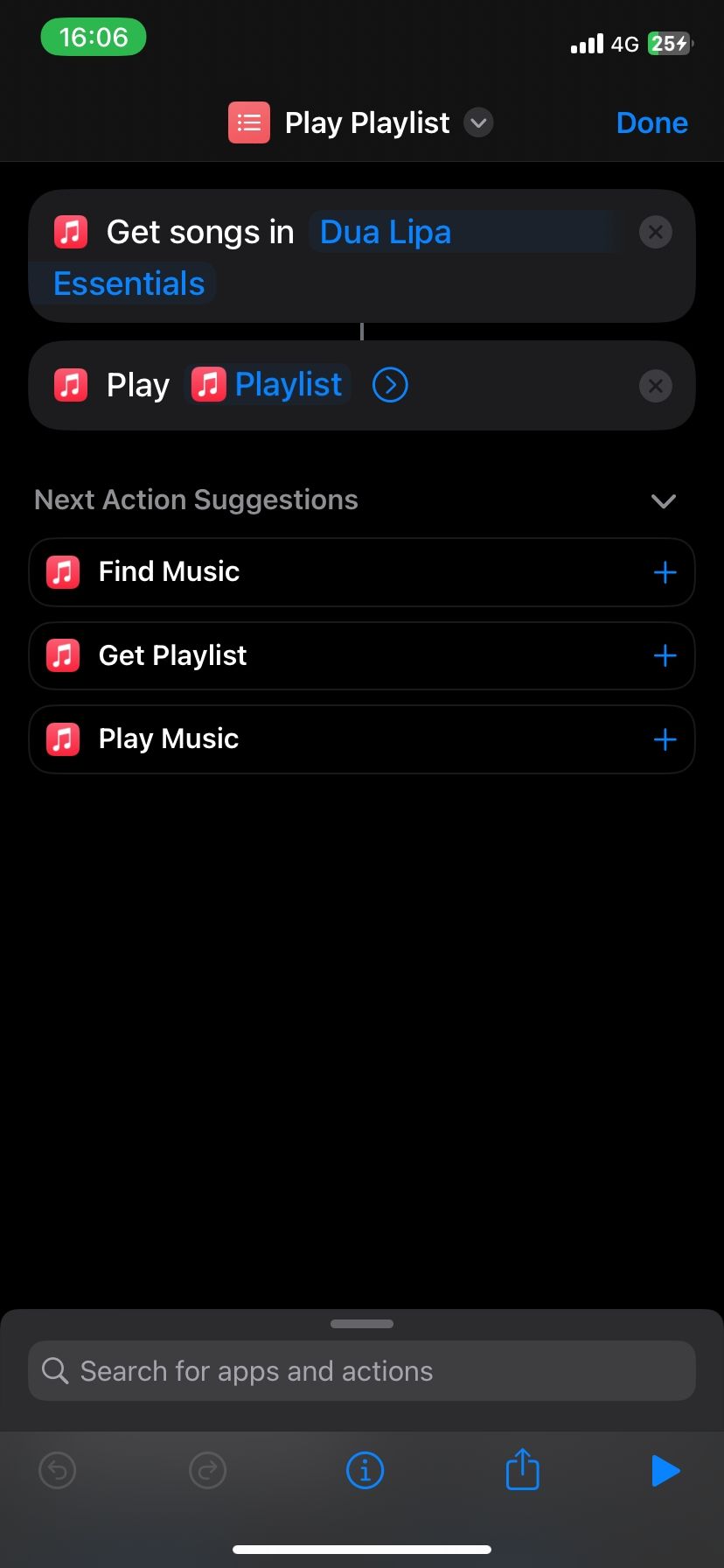 Play Playlist shortcut view on iPhone