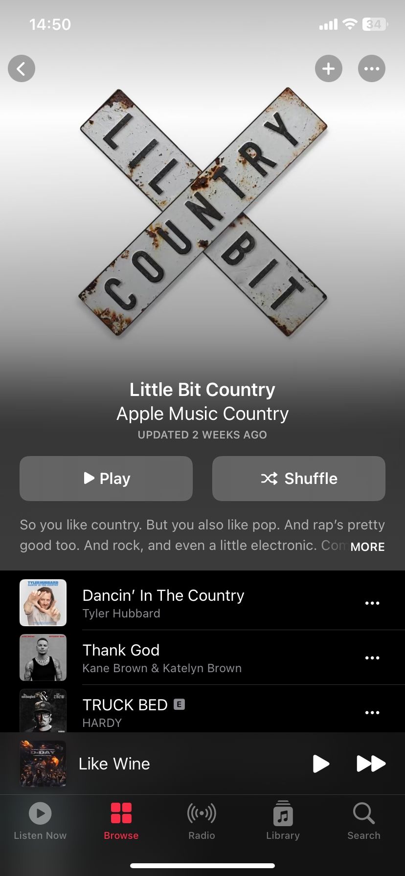 A playlist page on Apple Music