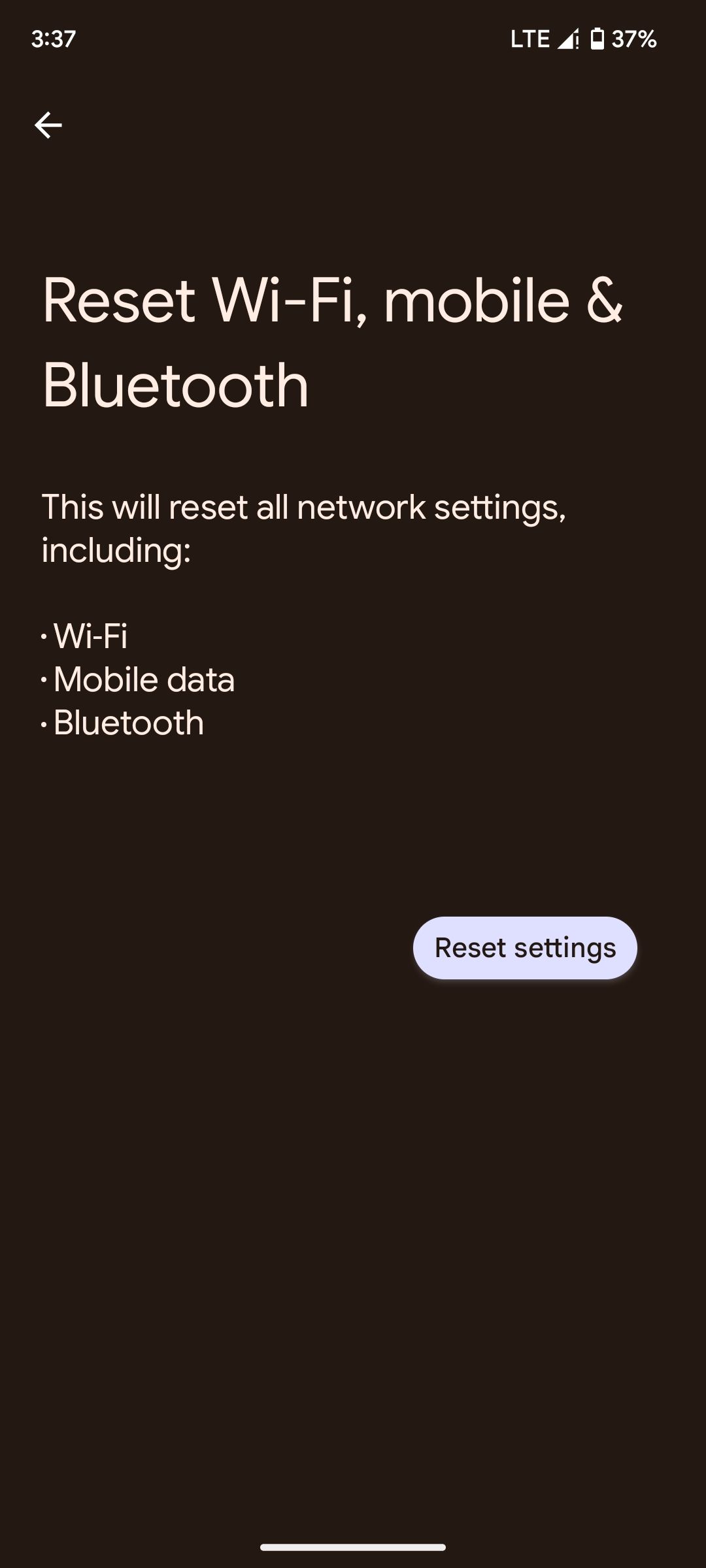 Resetting network settings on Android