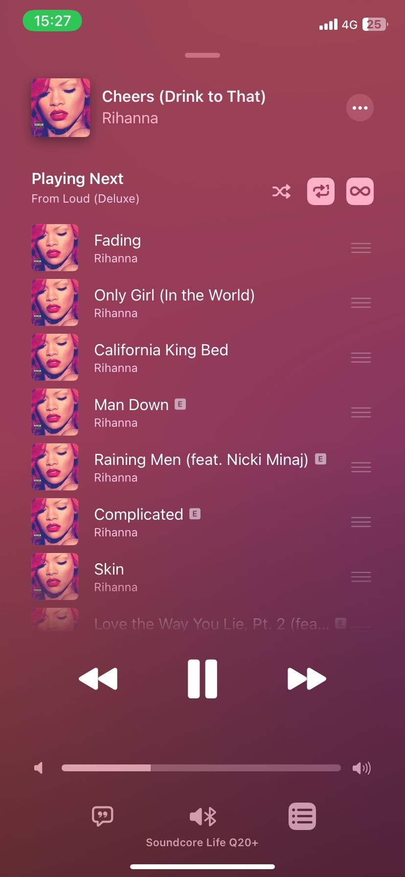 Song repeat enabled on Apple Music