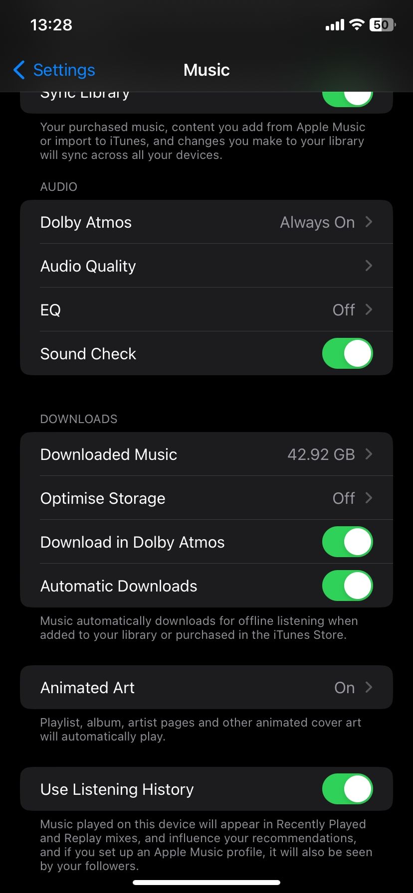 Automatic Downloads enabled on Apple Music