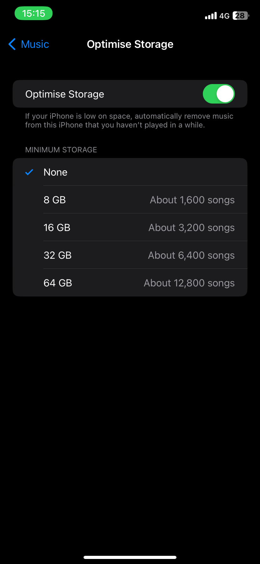 Apple Music storage optimization options