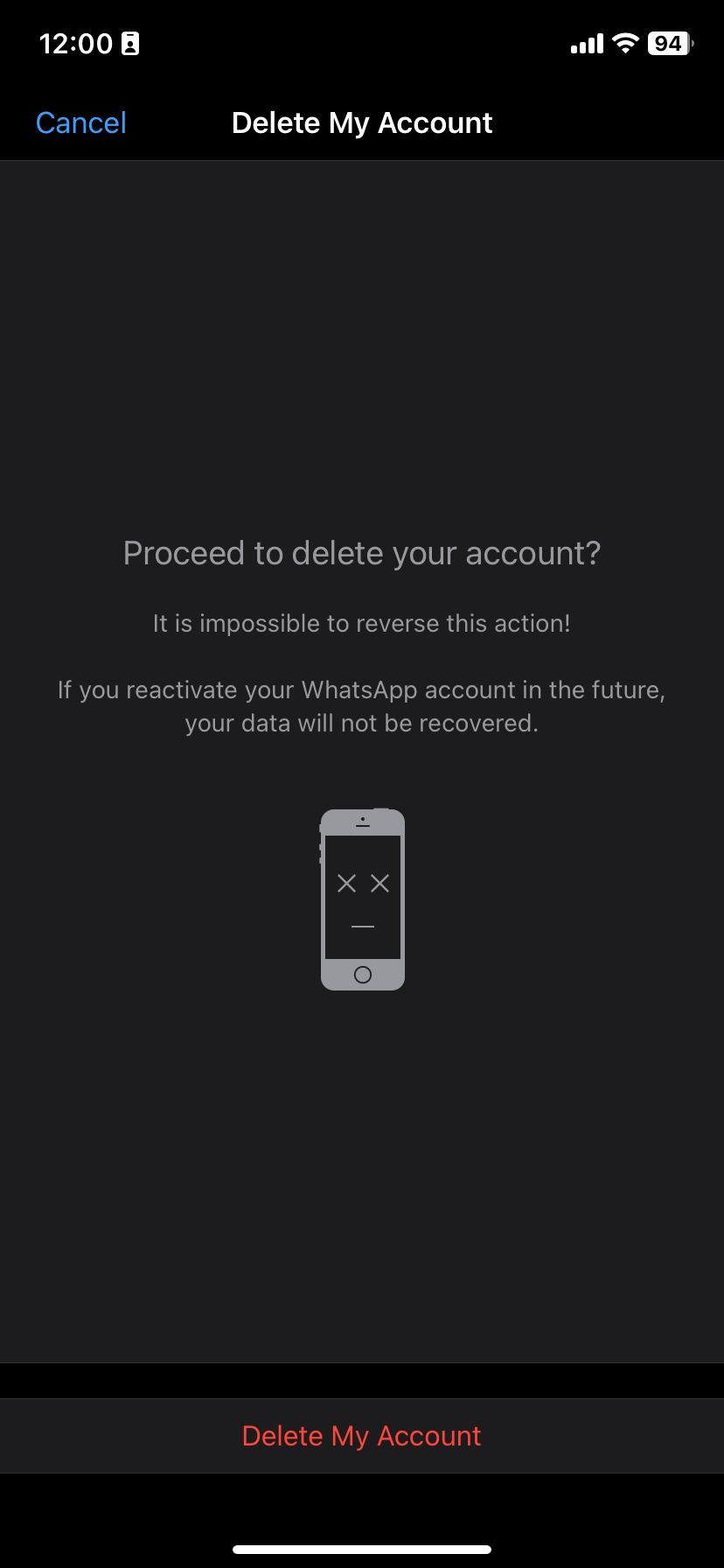 WhatsApp account deletion confirmation