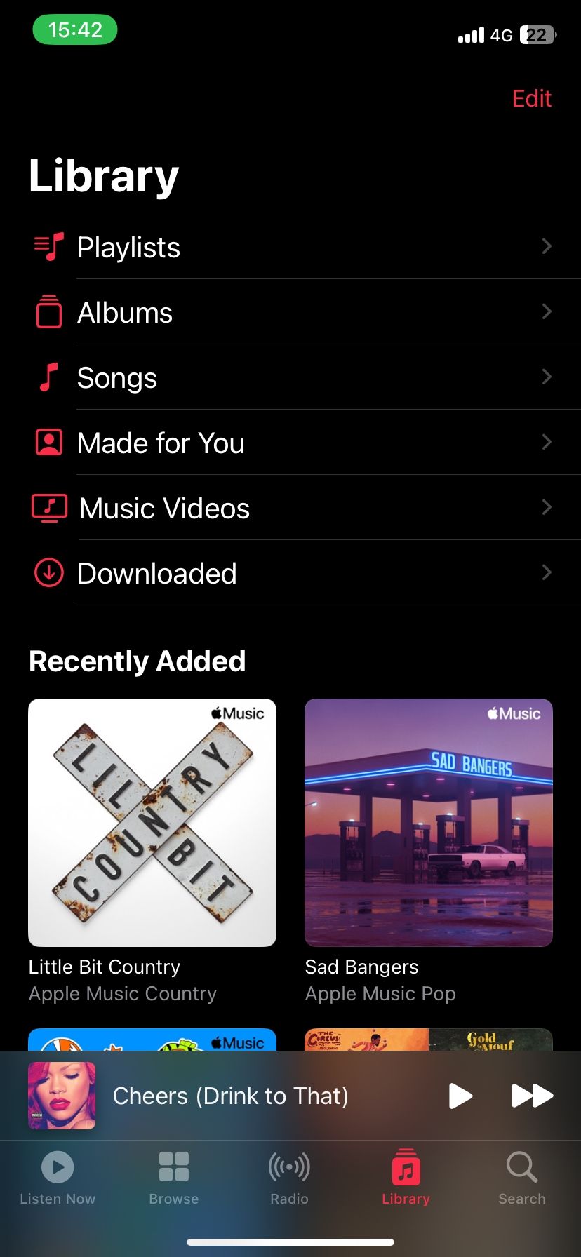 Custom Library screen on Apple Music