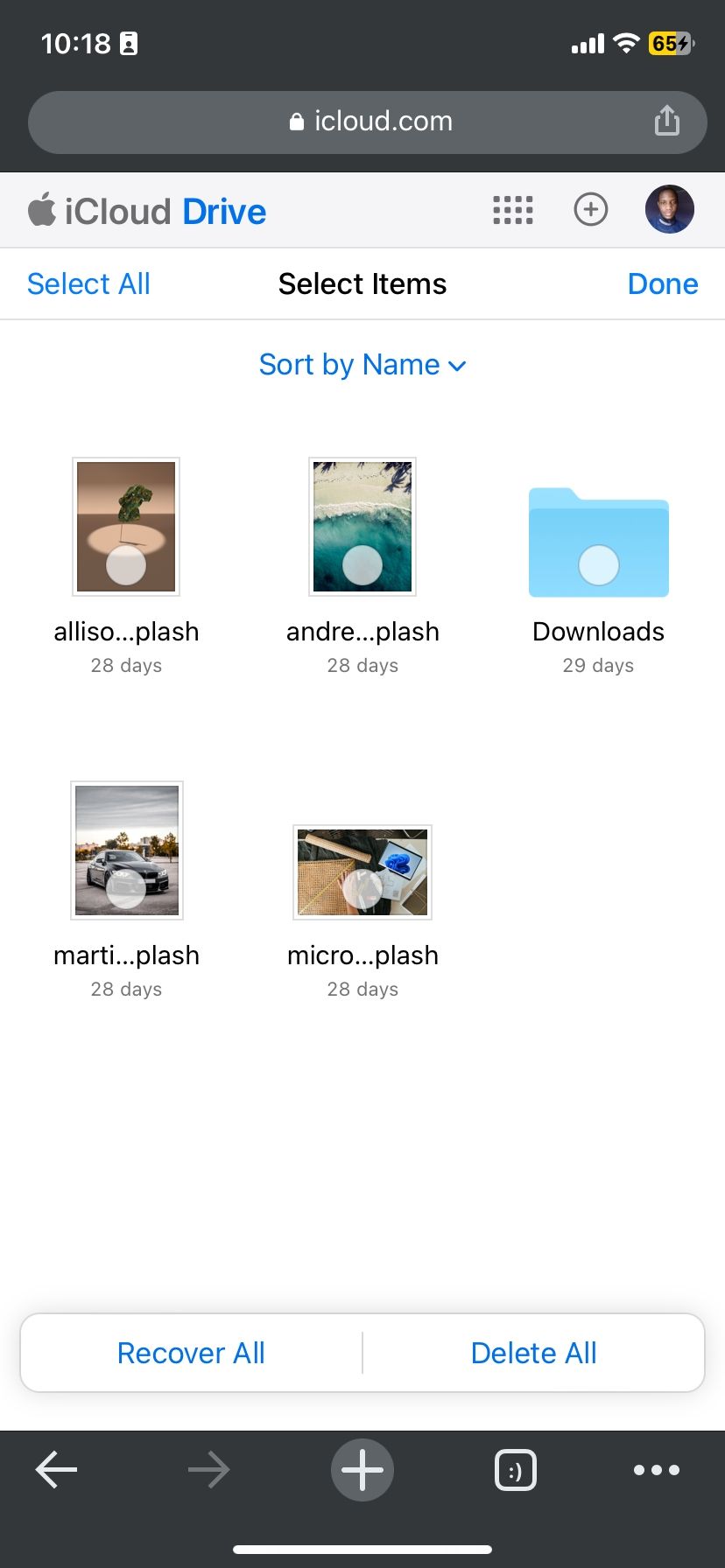 Recently deleted files in iCloud Drive
