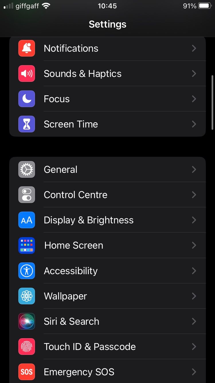 Settings on the iPhone