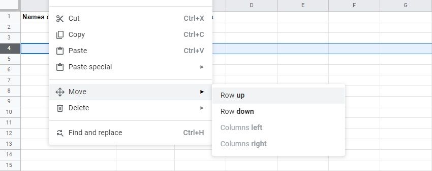 Move Rows in Google Sheets