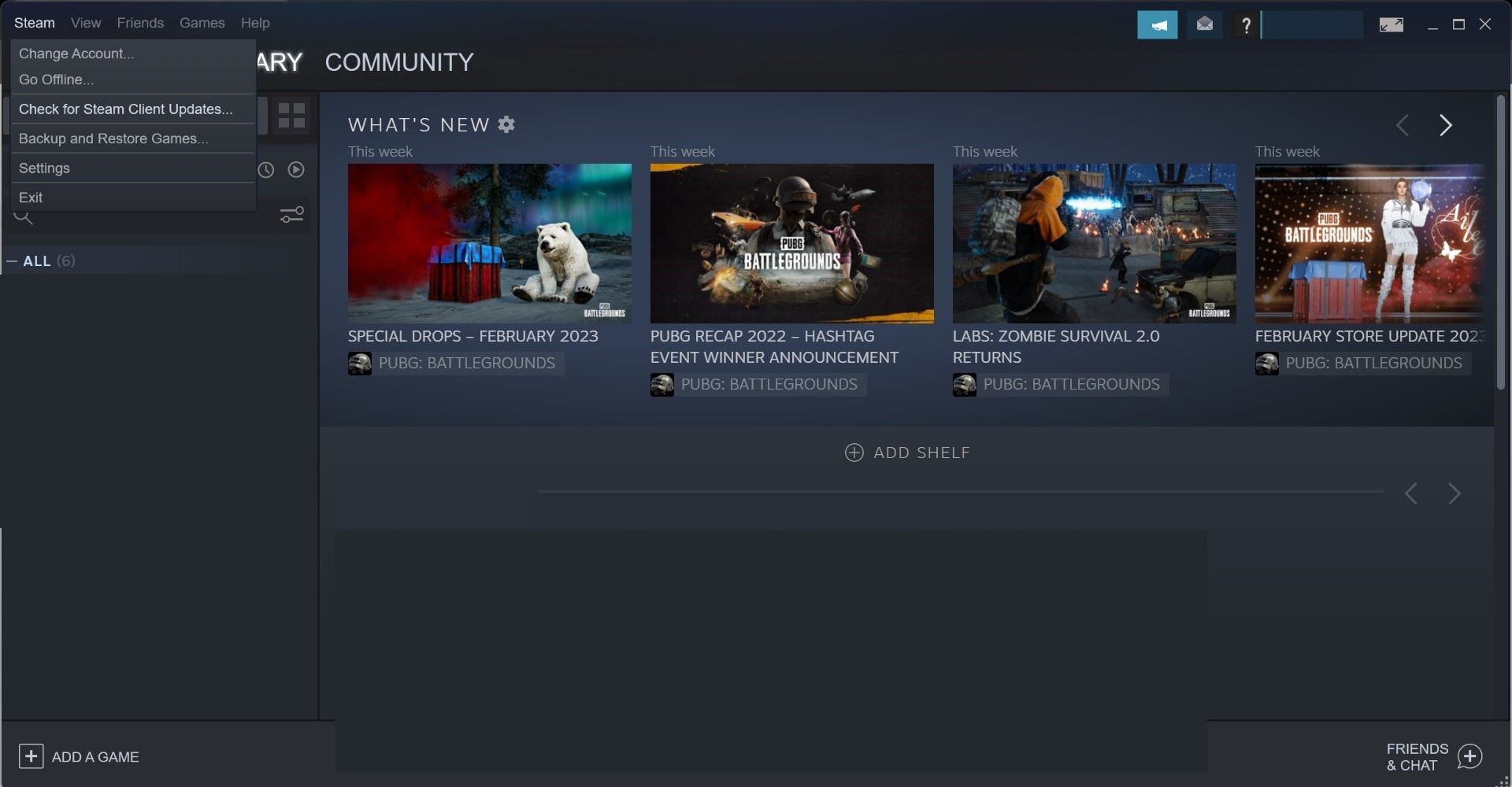 Click on the Check for Steam Client Updates Option in Steam Menu