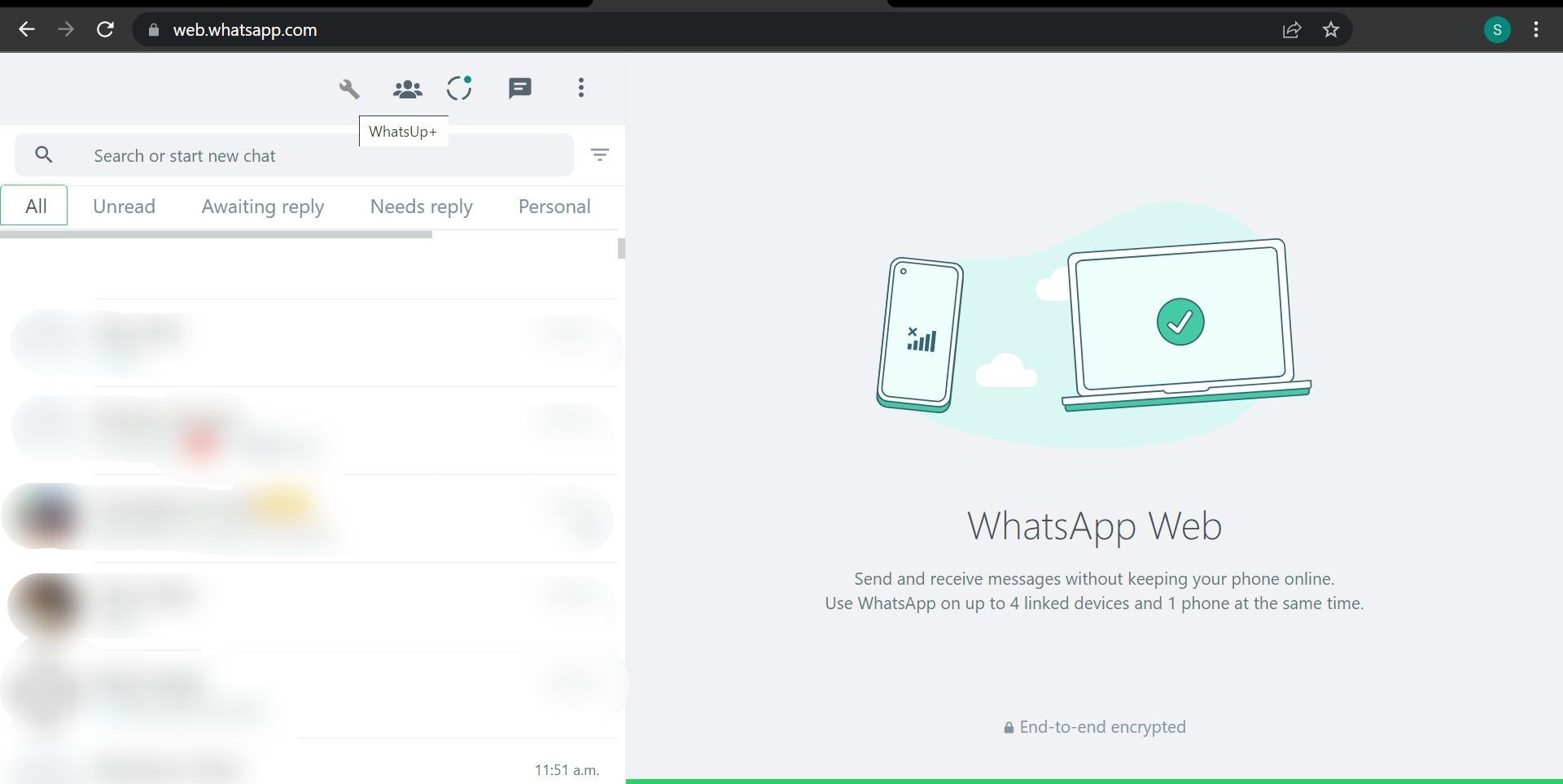 Click on the WhatsUp Plus Icon in WhatsApp Web