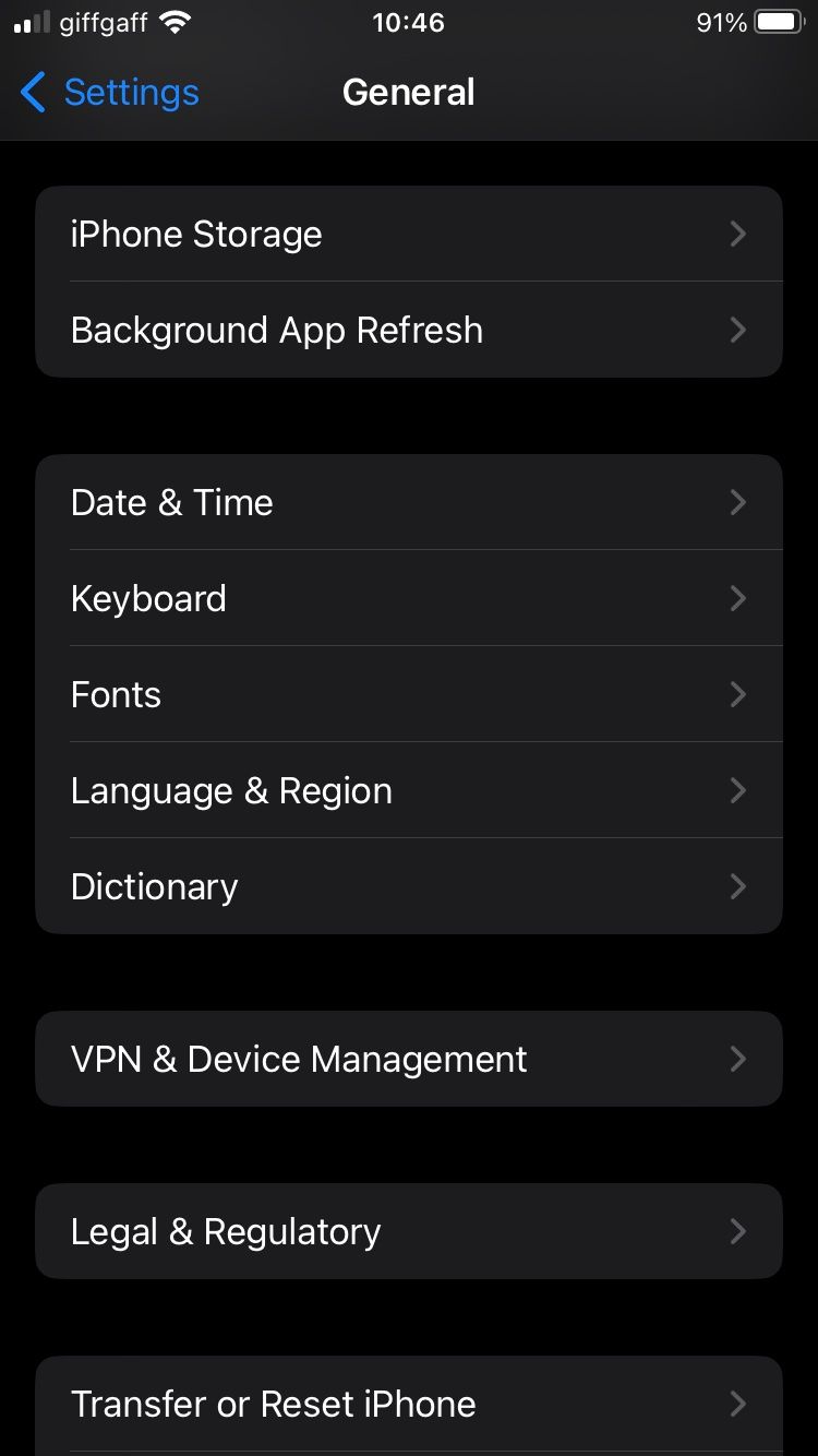 General Settings on the iPhone
