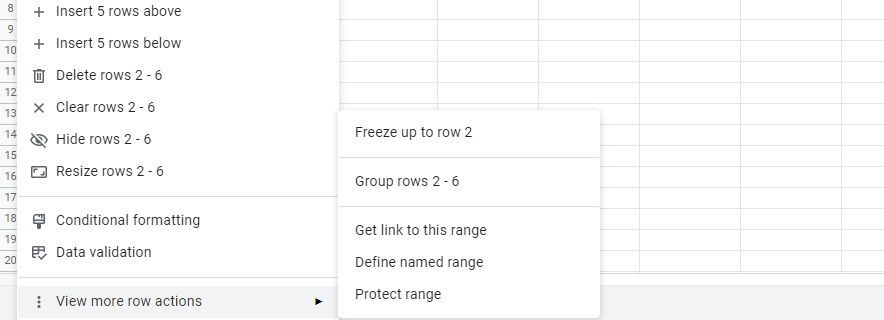 Group Rows by right clicking mouse in Google Sheets