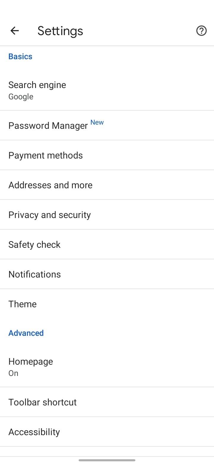Open the Password Manager in the Chrome App Settings on Android