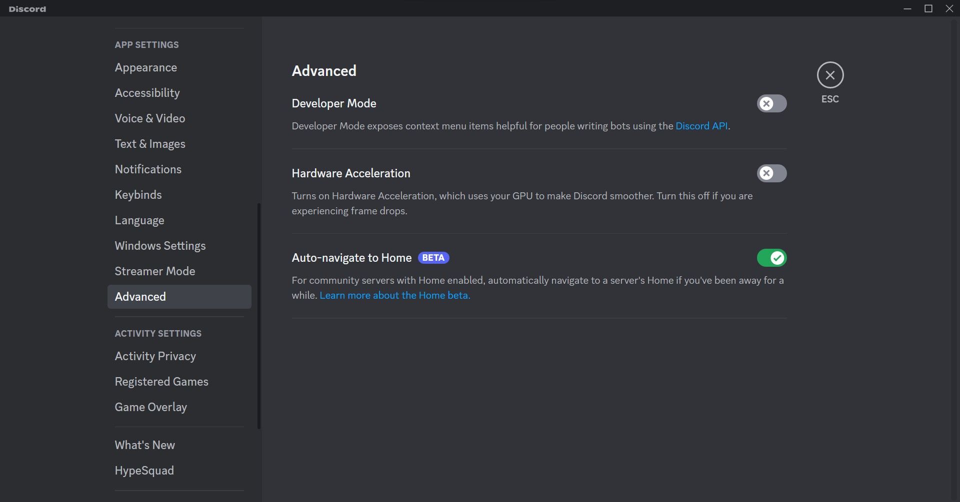 Disable the Hardware Acceleration in Discord Settings