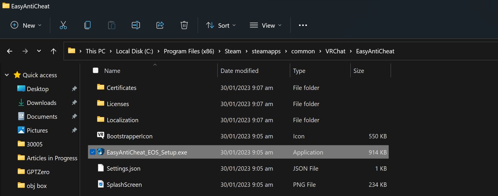 Running the Easy Anti-Cheat Setup File From Windows File Explorer