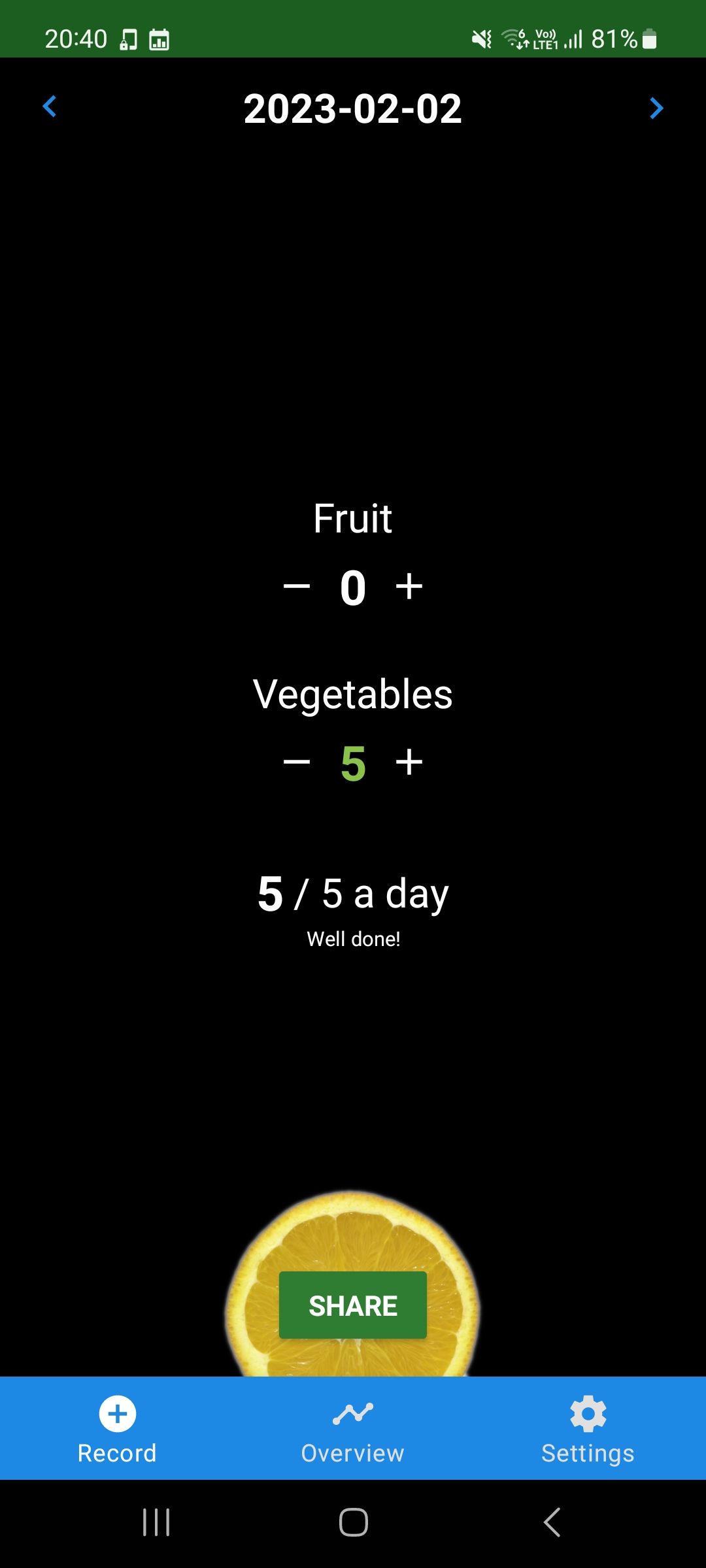 5 a day daily vegetable and fruit intake